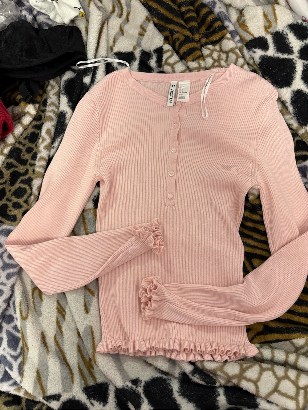 ' Pink Ribbed Long-Sleeve Henley Top